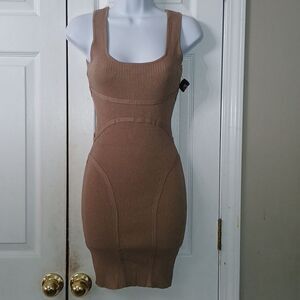 Love Tree ribbed fitted bodycon tan tank mini dress Sz M NWT